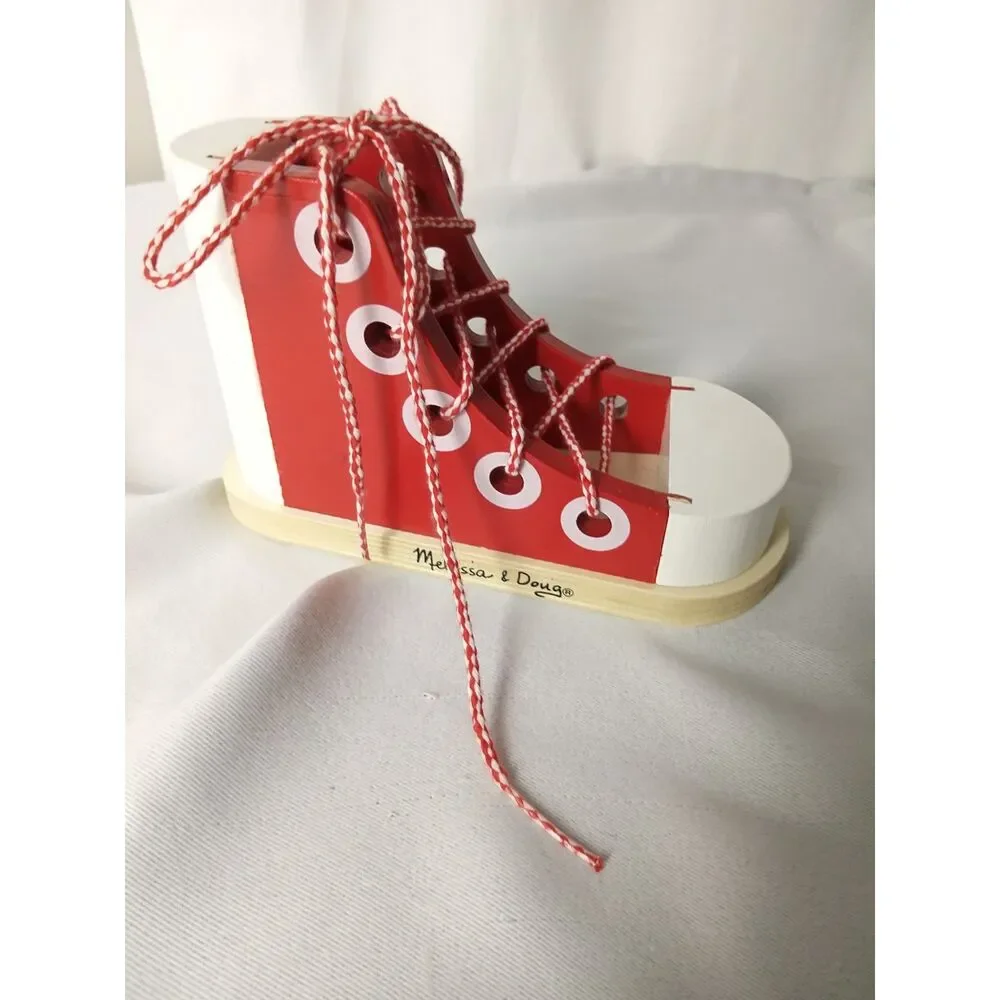 Melissa & Doug Wooden Lacing Sneaker Shoe Learning Toy Fine Motor Skills